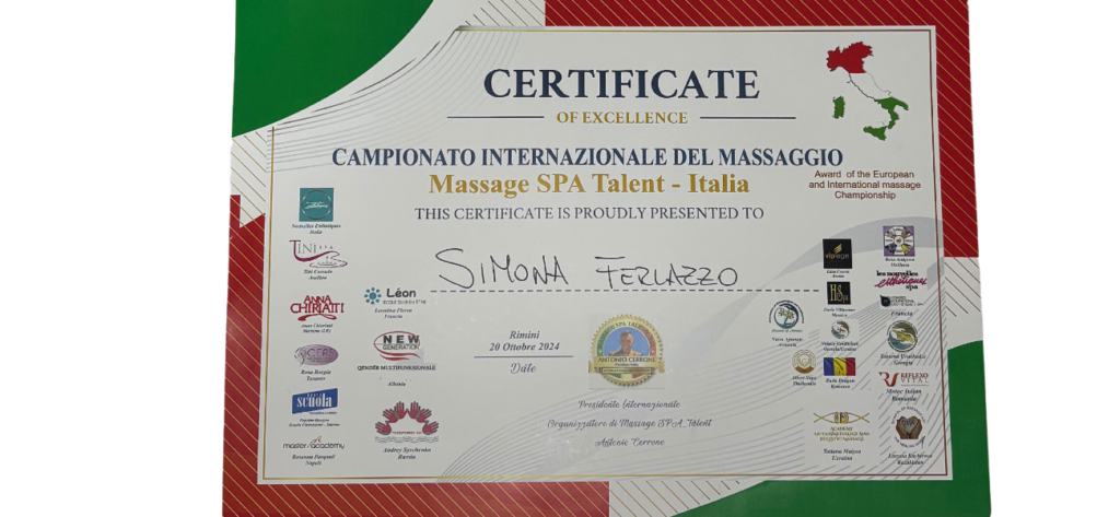 certificato eccellenza campionato internazionale del massaggio simona ferlazzo settimo senso riccione dicono di noi